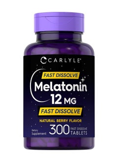 CARLYLE Carlyle Melatonin 12 mg Fast Dissolve 300 Tablets Nighttime Sleep Aid Natural Berry Flavor Vegetarian Gluten Free 