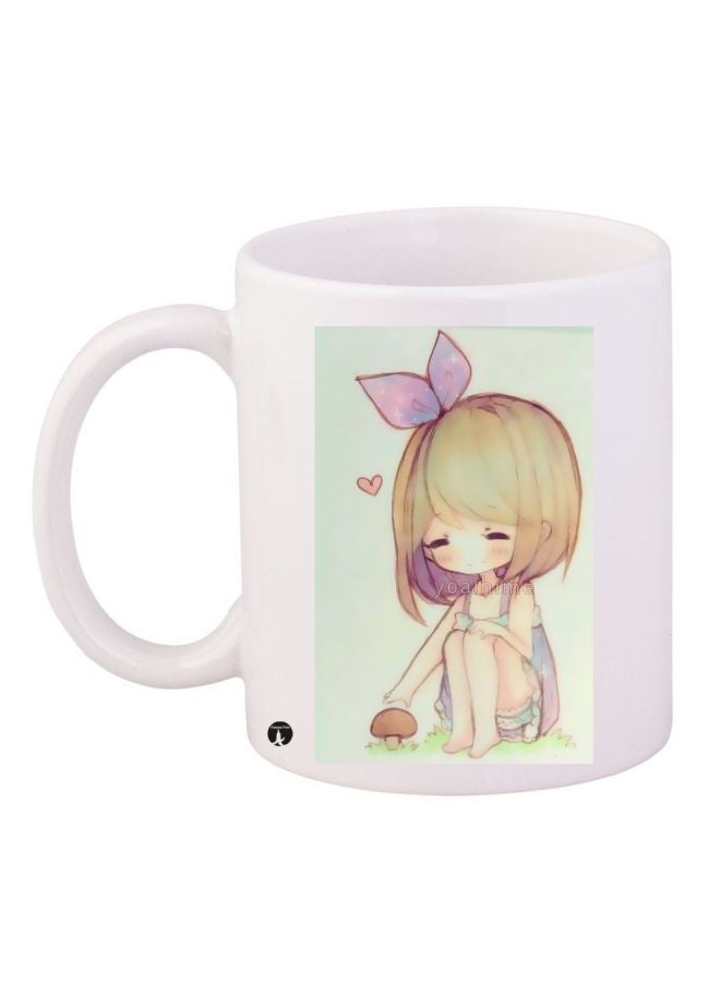 RYN Anime Girl Printed Coffee Mug White/Green/Brown 11ounce