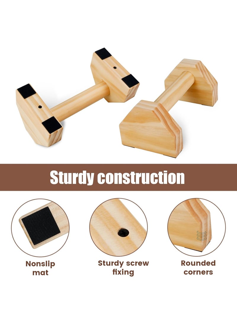 Relex Wooden Push-up Bars, 1 Pair Non-slip Base Pushup Handles Stand, Home Workout Calisthenics Equipment, Push up Bracket Board with Ergonomical Handle, Wooden Parallettes Bars for Fitness Training - Image 2