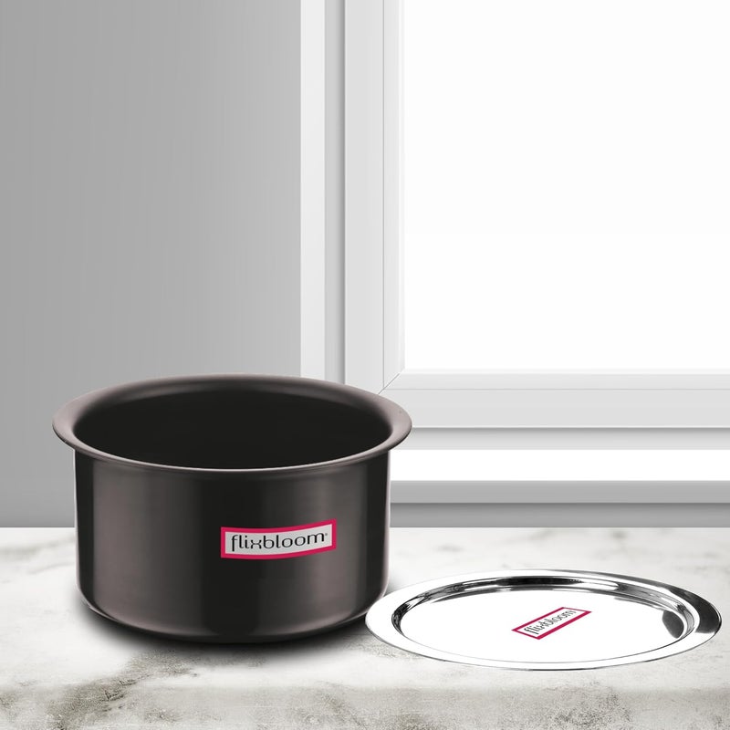 Flixbloom Regal Black Large 7 Litre Hard Anodised Induction BaseLPG Gas Stove Friendly Kitchen Cookware TopeContainerPatilaTapeliBhagona for Cooking Serving Tope with Lid 7 Litre - Image 1