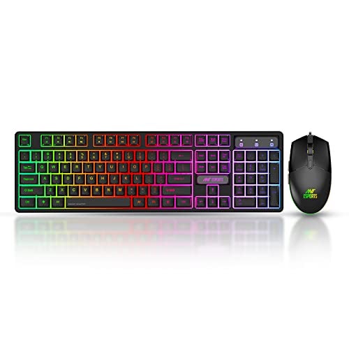 Ant Esports KM1600 Gaming Keyboard & Mouse Combo, Wired Backlit Rainbow LED Keyboard & 3200 DPI Gaming Mouse for PC/Laptop - Black - Image 1