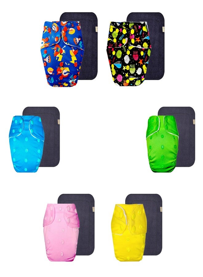 Dumbledo Premium Cloth Diaper with Black Insert (Pack of 6) | Dry Feel and Comfortable | Breathable | Easy to Clean | All-Day Wear | 3 Months - 3 Years | Unisex Baby - Image 1