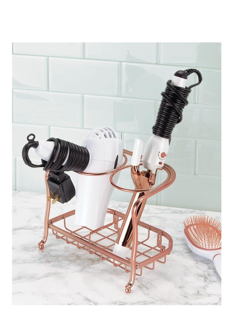 4basix Hair Dryer and Styling Tools Organizer Holder Bathroom Organizer for Hair Straightener and Dryer Color Rose Gold 2 Compartments - Image 1
