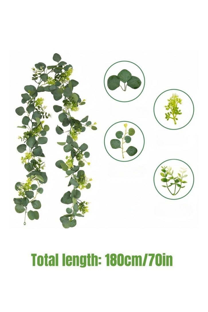 أنغولا باندا إكليل الأوكالبتوس الاصطناعي ، 180 سم إكليل المساحات الخضراء إكليل أوراق الأوكالبتوس الاصطناعي ، الأوكالبتوس إكليل كرمة اصطناعية ، لقوس الزفاف طاولة المنزل خلفية ديكور داخلي في الهواء الطلق - Image 1