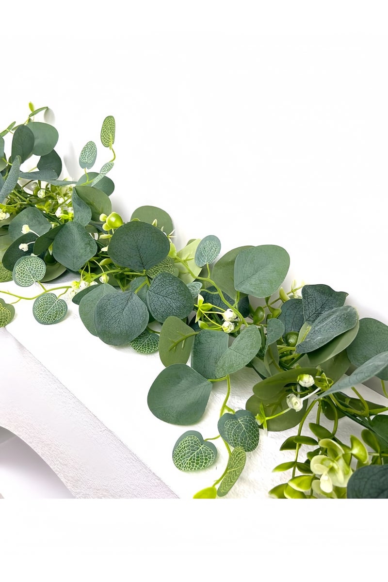 أنغولا باندا إكليل الأوكالبتوس الاصطناعي ، 180 سم إكليل المساحات الخضراء إكليل أوراق الأوكالبتوس الاصطناعي ، الأوكالبتوس إكليل كرمة اصطناعية ، لقوس الزفاف طاولة المنزل خلفية ديكور داخلي في الهواء الطلق - Image 2