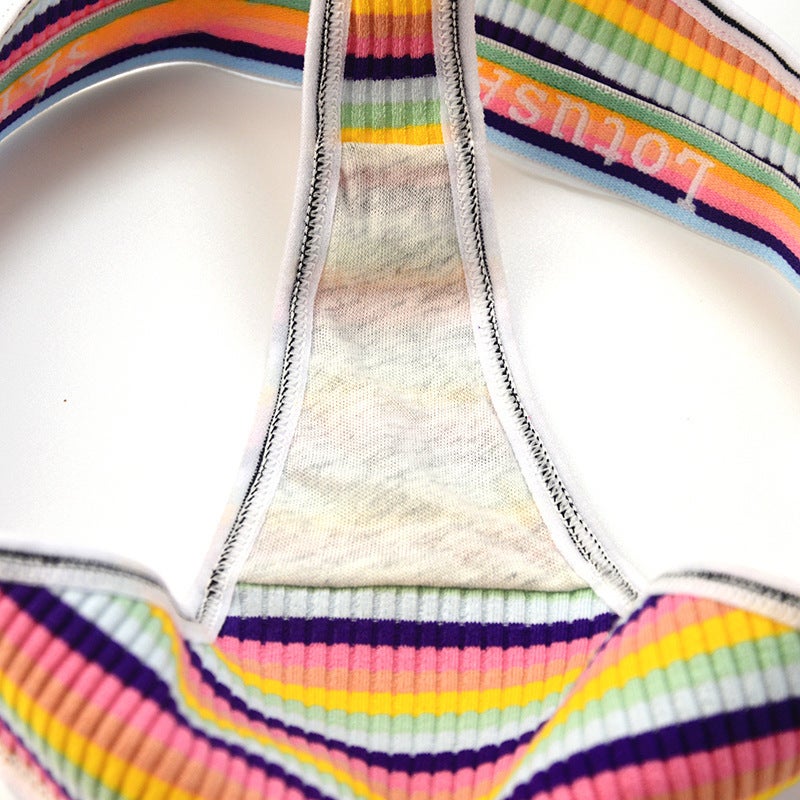 Striped Thong Panties Breathable Sporty Bikini Pastel Strip  - Image 5