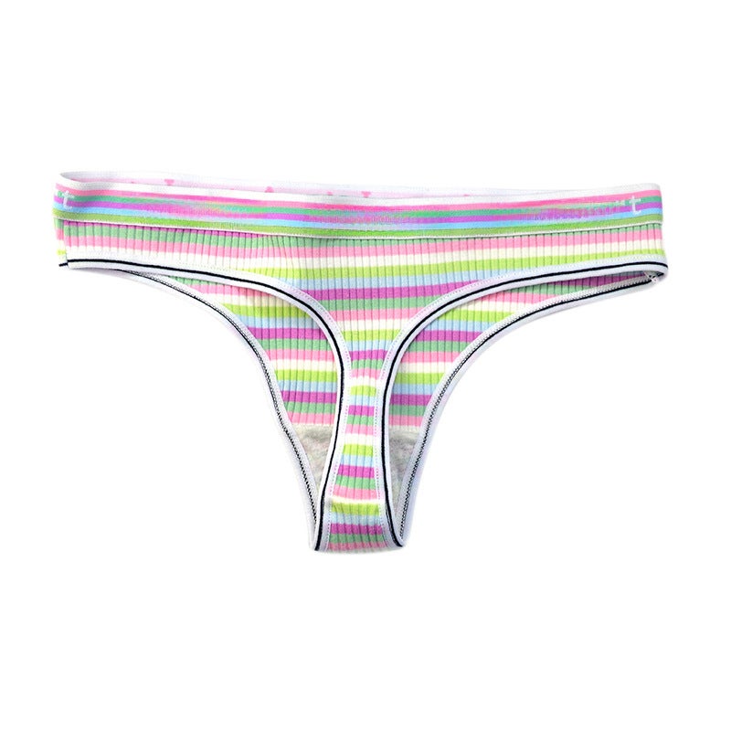 Striped Thong Panties Breathable Sporty Bikini Pastel Strip  - Image 1