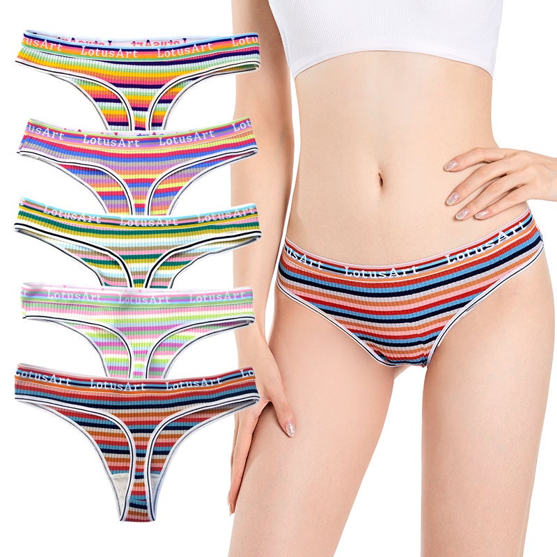 Striped Thong Panties Breathable Sporty Bikini Pastel Strip  - Image 2