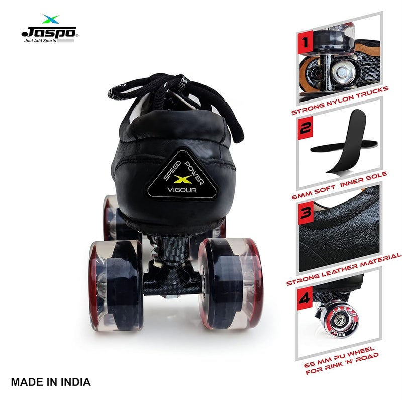 jaspo Unisex Pro Hyper Quad Outdoor Wheel Shoe Skates (10 Uk(Foot Length 28.6 Cms), Black) - Image 5