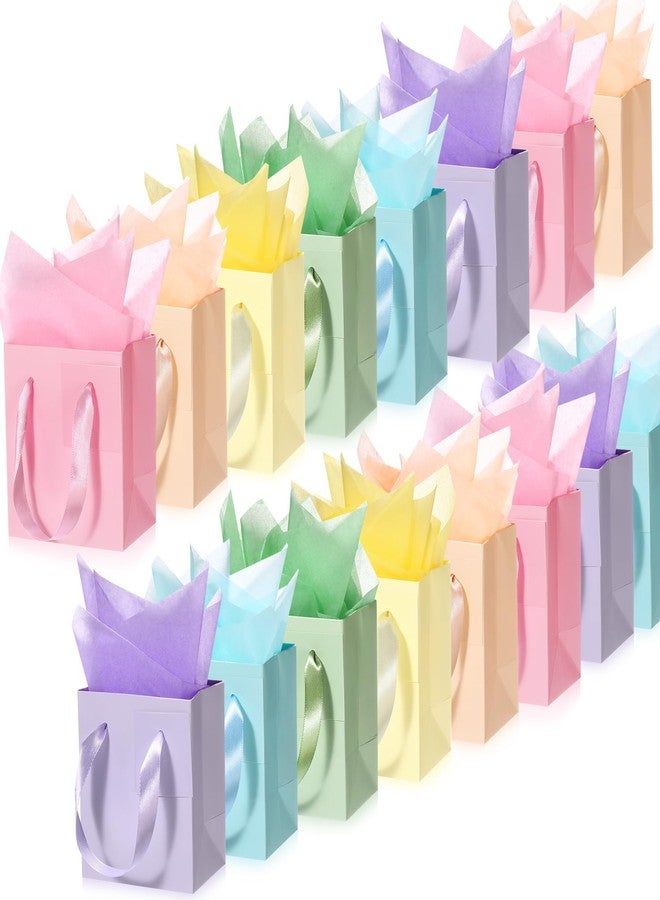 Tenare 12 Pcs Small Gift Bags Mini Paper Bags Bulk Tiny with Handle Tissue for Jewelry Gift Wrapping St. Patrick's Day Happy Easter Spring Birthday Party Favor Supplies(4 * 2.75 * 4.5inch,Pastel) - Image 1