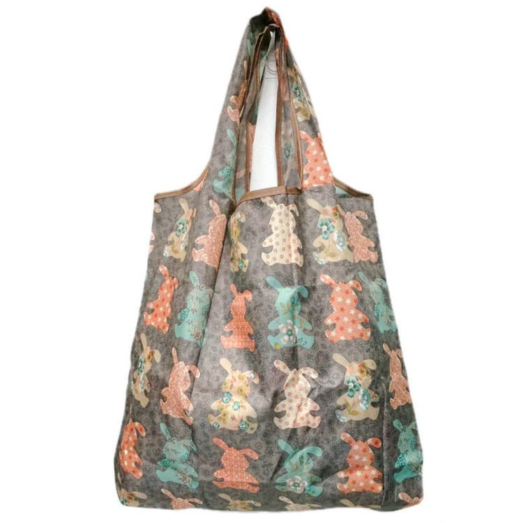 Portable Folding Floral Shopping Bag Colorful bunny 