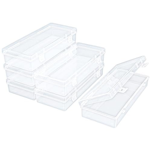 Thintinick 6 Pack Rectangular Clear Plastic Storage Containers Box with Hinged Lid for Beads and Other Small Craft Items (6.1 x 2.56 x 1.18 inch) - Image 1