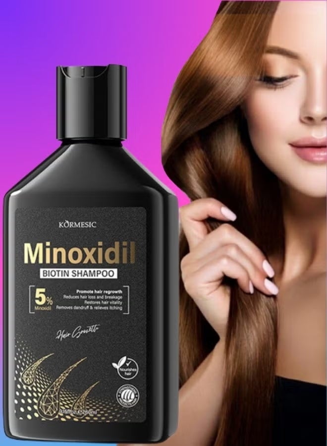 Kormesic 5٪ شامبو بيوتين مينوكسيديل 260ML شامبو علاج نمو الشعر مع مينوكسيديل 5٪ تعزيز الشعر تعزيز إعادة نمو الشعر تقليل تساقط الشعر يزيل القشرة وتخفيف الحكة للنساء والرجال - Image 1