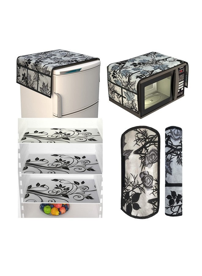 Factcore Kitchen Combo Fridge Top Cover, Oven Cover 1 Piece,2 Piece Fridge Handle Cover, 3 Pcs Fridge Mats (Black Classic), (Set of 7 Piece) (Black Branch Oven Combo) - Image 1