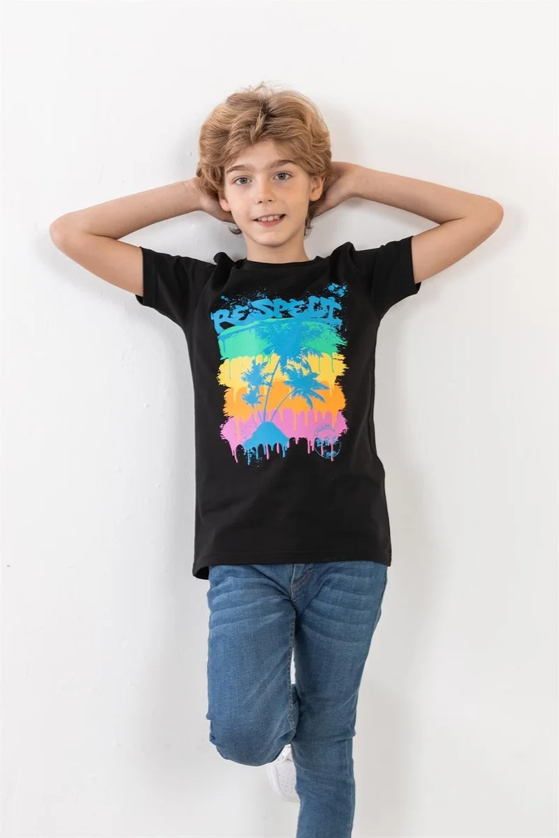 BRZ Collection Palm Printed Unisex Kids Short Sleeve T-Shirt