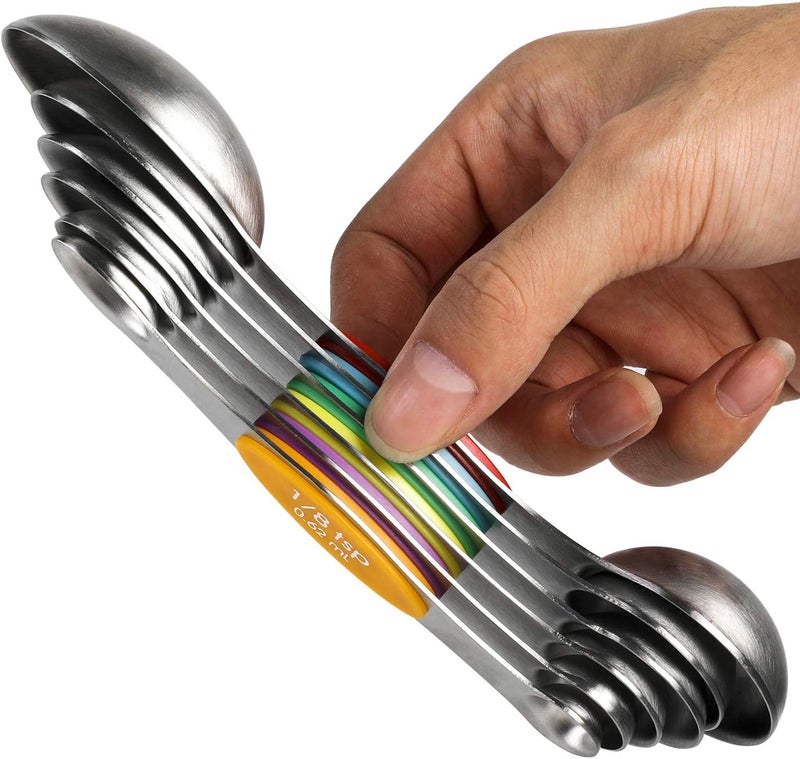 YellRin Magnetic Measuring Spoons Set Stainless Steel Stackable Dual Sided Teaspoons and Tablespoons for Measuring Dry and Liquid Ingredients Set of 6 - Image 1