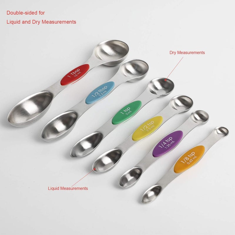 YellRin Magnetic Measuring Spoons Set Stainless Steel Stackable Dual Sided Teaspoons and Tablespoons for Measuring Dry and Liquid Ingredients Set of 6 - Image 2