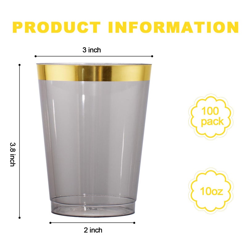 supernal 100pcs Gold and Black Plastic Cups 10oz Gold Rimmed Elegant Black Party Plastic Cups Heavy Duty Fancy Wedding Drinking Tumblers for Family Gatherings Parties Birthday - Image 2