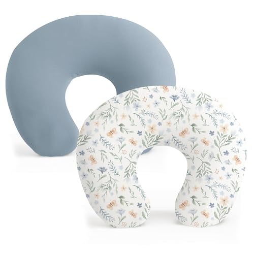 Konssy 2 Pack Nursing Pillow Covers Stretchy and Soft Nursing Cover for Breastfeeding Pillow Slipcover for Baby Girls Boys Newborn Blue Grass Ice Blue - Image 1