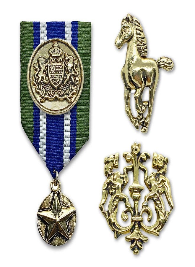FURE Fabric & Metal Combo of Royal Button, Horse & Royal Lion Badge Brooch (Antic Golden) for Men & Women - Image 1