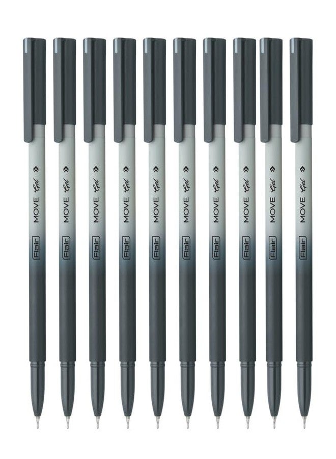 FLAIR Move Gel Pen | Black & Grey Aesthetic Pastel Matt Finished Body | Effortless Writing With Sleek Clip Design | Black Ink, Set Of 10 x 4 Packs - Image 1