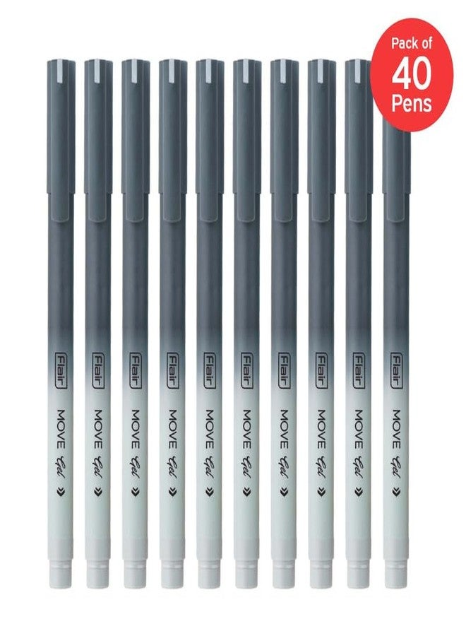 FLAIR Move Gel Pen | Black & Grey Aesthetic Pastel Matt Finished Body | Effortless Writing With Sleek Clip Design | Black Ink, Set Of 10 x 4 Packs - Image 2