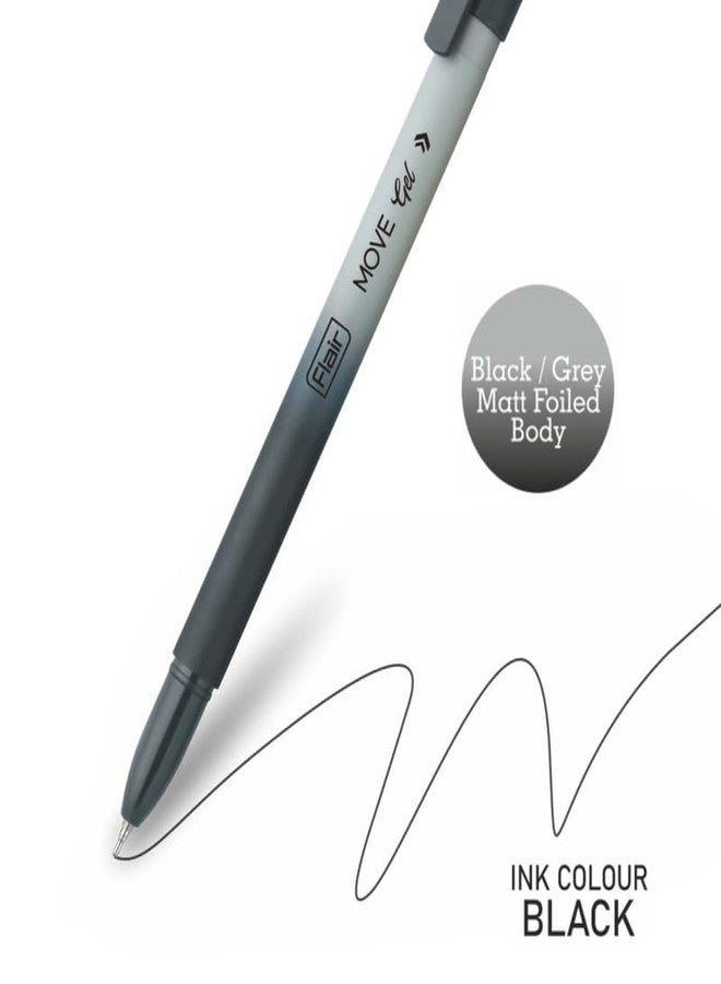 FLAIR Move Gel Pen | Black & Grey Aesthetic Pastel Matt Finished Body | Effortless Writing With Sleek Clip Design | Black Ink, Set Of 10 x 4 Packs - Image 5