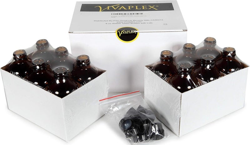 Vivaplex 12 Amber 8 oz Glass Bottles with Lids - Image 3