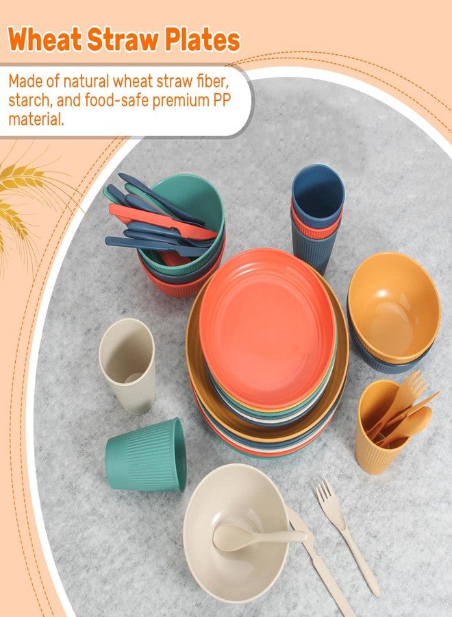 LAERJIN 56 Piece Wheat Straw Dinnerware Sets,Unbreakable Reusable Dinnerware Set,Dishwasher & Microwave Safe Plates and Bowls Sets, for Apartment Essentials, Outdoor Camping, Colourful - Image 5