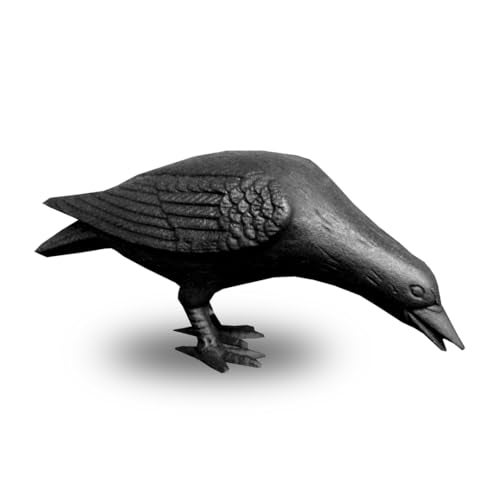 NACH Cast Iron Crow Statue, Head Down Raven, Large Garden Statues, Crow Garden Sculpture, Bird Figurines Home Decor, Crow Decor, Raven Decor, Black Bird Statue, 10 x 3.5 x 6 inches, JS-90-7117 - Image 1