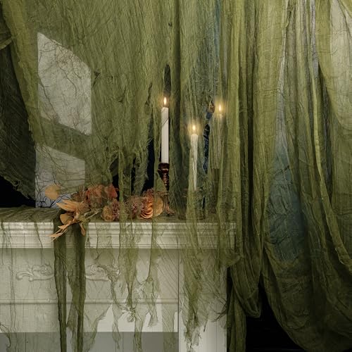 RunNico 600x36 Inch Large Size Green Halloween Creepy Cloth Decoration,Spooky Gauze Cloth,Halloweens Haunted Cheesecloth for Stairway,Wall,Window Decorations,Outdoors Doorways Decor - Image 1