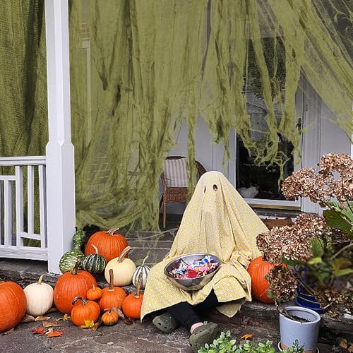 RunNico 600x36 Inch Large Size Green Halloween Creepy Cloth Decoration,Spooky Gauze Cloth,Halloweens Haunted Cheesecloth for Stairway,Wall,Window Decorations,Outdoors Doorways Decor - Image 5