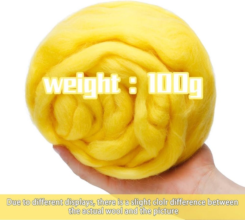 JUPEAN 3.53oz Wool Roving, Wool Felting Supplies, Pure Wools, Chunky Yarn, Spinning Wool Roving for Needle Felting Wet Felting DIY Hand Spinning (Bright Yellow) - Image 2