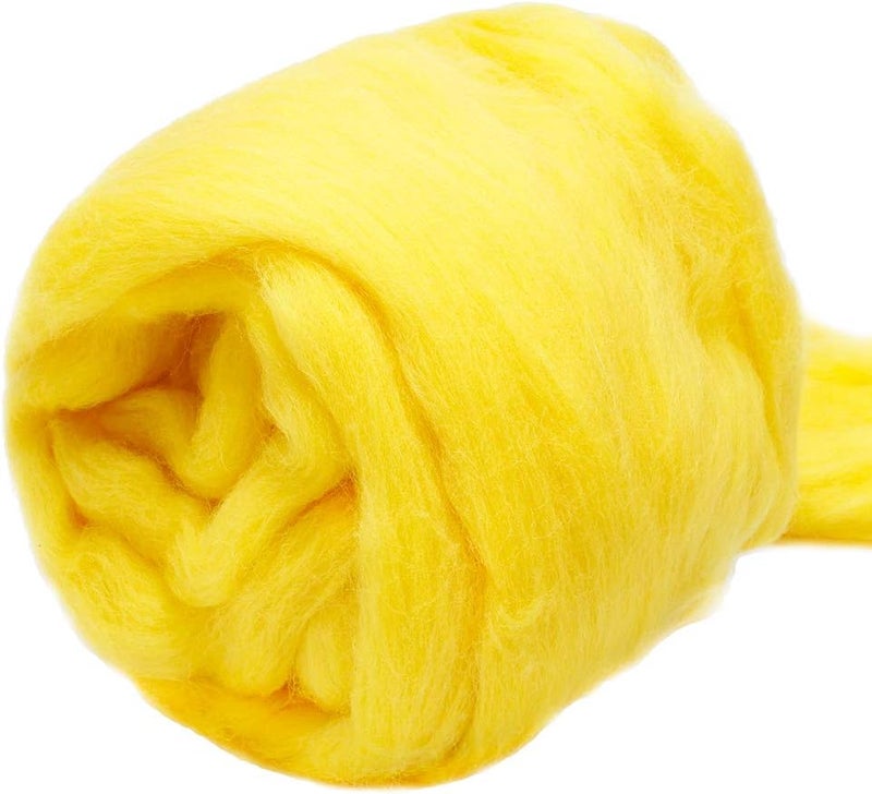 JUPEAN 3.53oz Wool Roving, Wool Felting Supplies, Pure Wools, Chunky Yarn, Spinning Wool Roving for Needle Felting Wet Felting DIY Hand Spinning (Bright Yellow) - Image 1