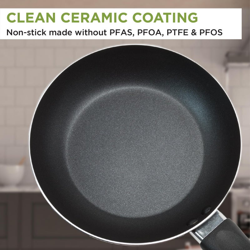 Ecolution Easy Clean Ceramic Nonstick Cookware Set, Dishwasher Safe Kitchen Pots and Pans Set, Comfort Grip Handle, Even Heating, Ultimate Food Release, 26-Piece, Black - Image 3