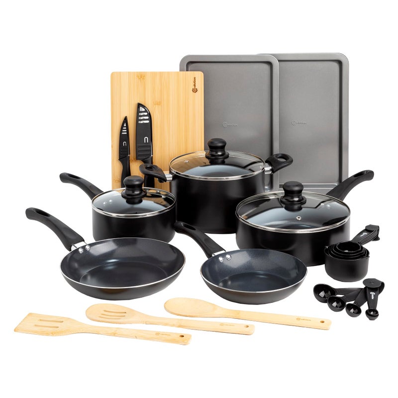 Ecolution Easy Clean Ceramic Nonstick Cookware Set, Dishwasher Safe Kitchen Pots and Pans Set, Comfort Grip Handle, Even Heating, Ultimate Food Release, 26-Piece, Black - Image 1