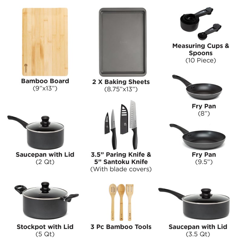 Ecolution Easy Clean Ceramic Nonstick Cookware Set, Dishwasher Safe Kitchen Pots and Pans Set, Comfort Grip Handle, Even Heating, Ultimate Food Release, 26-Piece, Black - Image 2