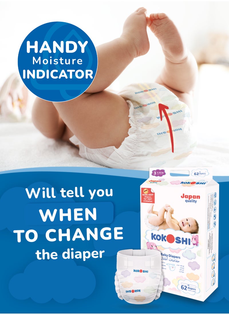 Premium Baby Size 3 5-10Kg Diapers Eco Friendly And Hypoallergenic Nappies 2 x 62 Diapers