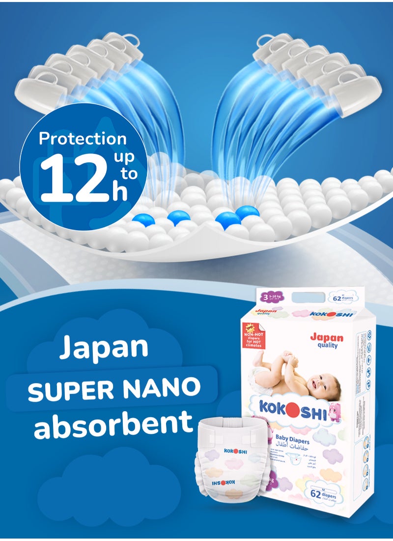Premium Baby Size 3 5-10Kg Diapers Eco Friendly And Hypoallergenic Nappies 2 x 62 Diapers