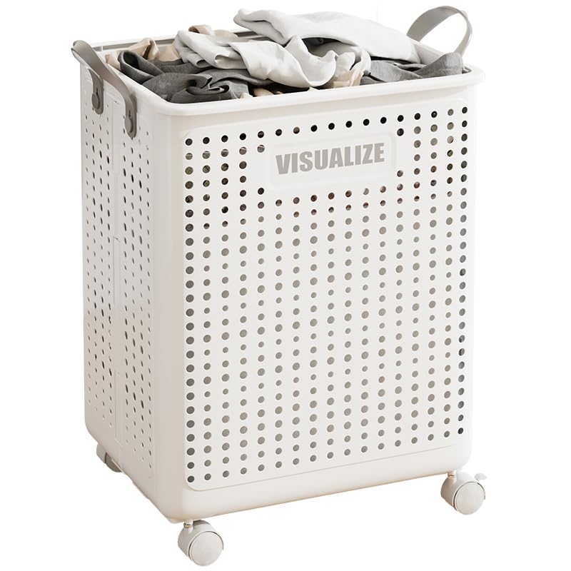 BOHOIDEE Large Foldable Laundry Hamper with Wheels and Handle, Collapsible Rolling Laundry Basket, Versatile Portable Storage Basket for Laundry/Bathroom - Image 1