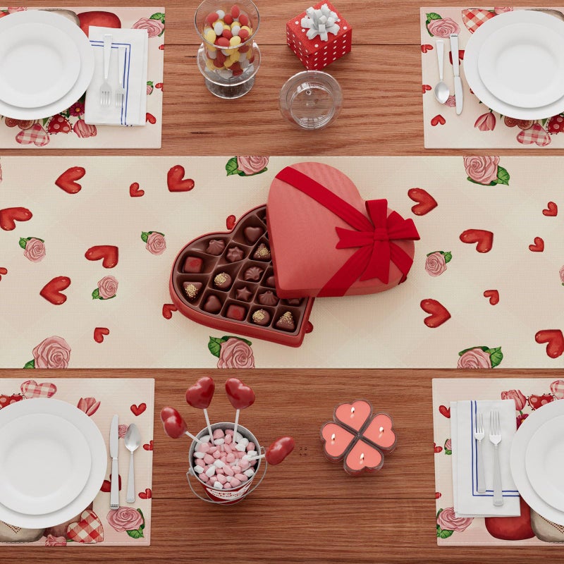 XCHI Roses Flowers Love Hearts Vase Valentineâ€™s Day Table Runner Table Decoration for Party Home Kitchen Dining Dinner Holiday Decor 13x72 Inch - Image 4