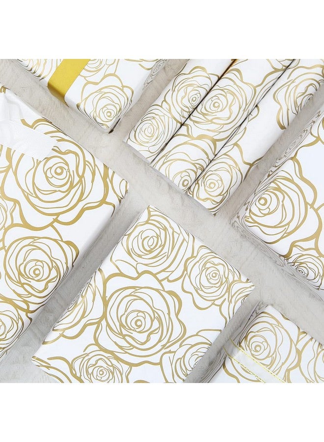Geluode Gift Wrapping Paper Golden Rose Pattern In White Art Paper With 1 Roll Gold Ribbon For Weddings Mother'S Day Birthdays Baby Showers Bridal Showers Valentine'S Day Or Any Occasion(6 Sheets) - Image 5