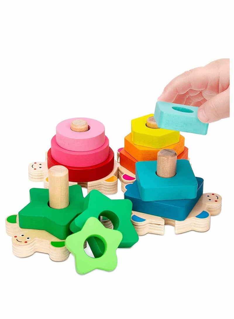 Y&D Wooden Stacking Toys for Toddler, Turtles Shape Sorter Educational Puzzle Blocks - Image 4