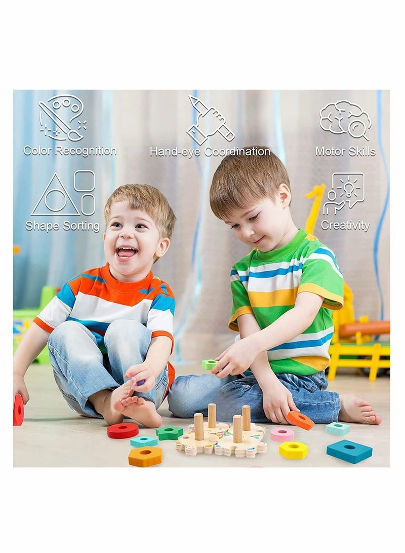 Y&D Wooden Stacking Toys for Toddler, Turtles Shape Sorter Educational Puzzle Blocks - Image 2