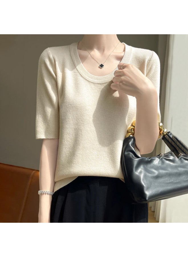 Modal Korean-Style Low Round Neck Short Sleeve Spring And Summer High-End Loose Thin Top 2025 New Knitwear - Image 2