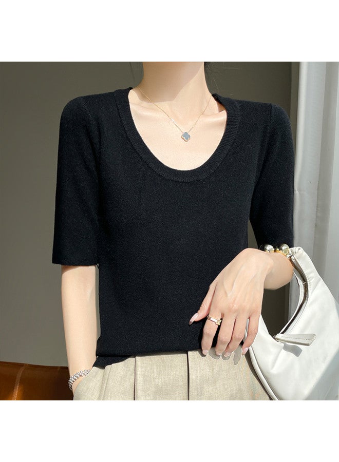 Modal Korean-Style Low Round Neck Short Sleeve Spring And Summer High-End Loose Thin Top 2025 New Knitwear - Image 4