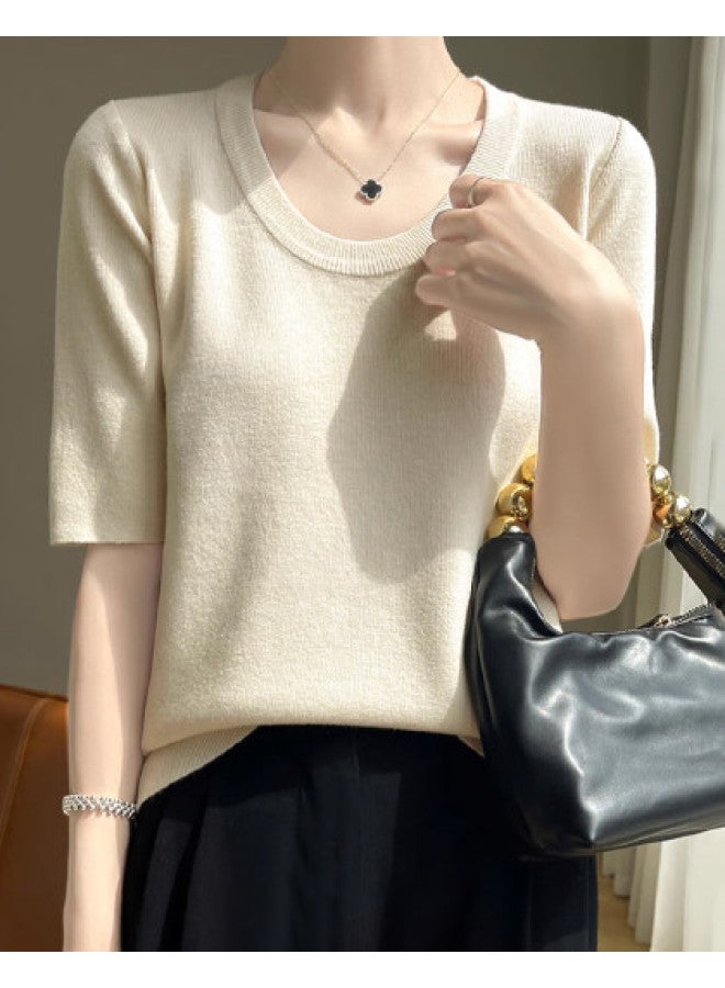 Modal Korean-Style Low Round Neck Short Sleeve Spring And Summer High-End Loose Thin Top 2025 New Knitwear - Image 1