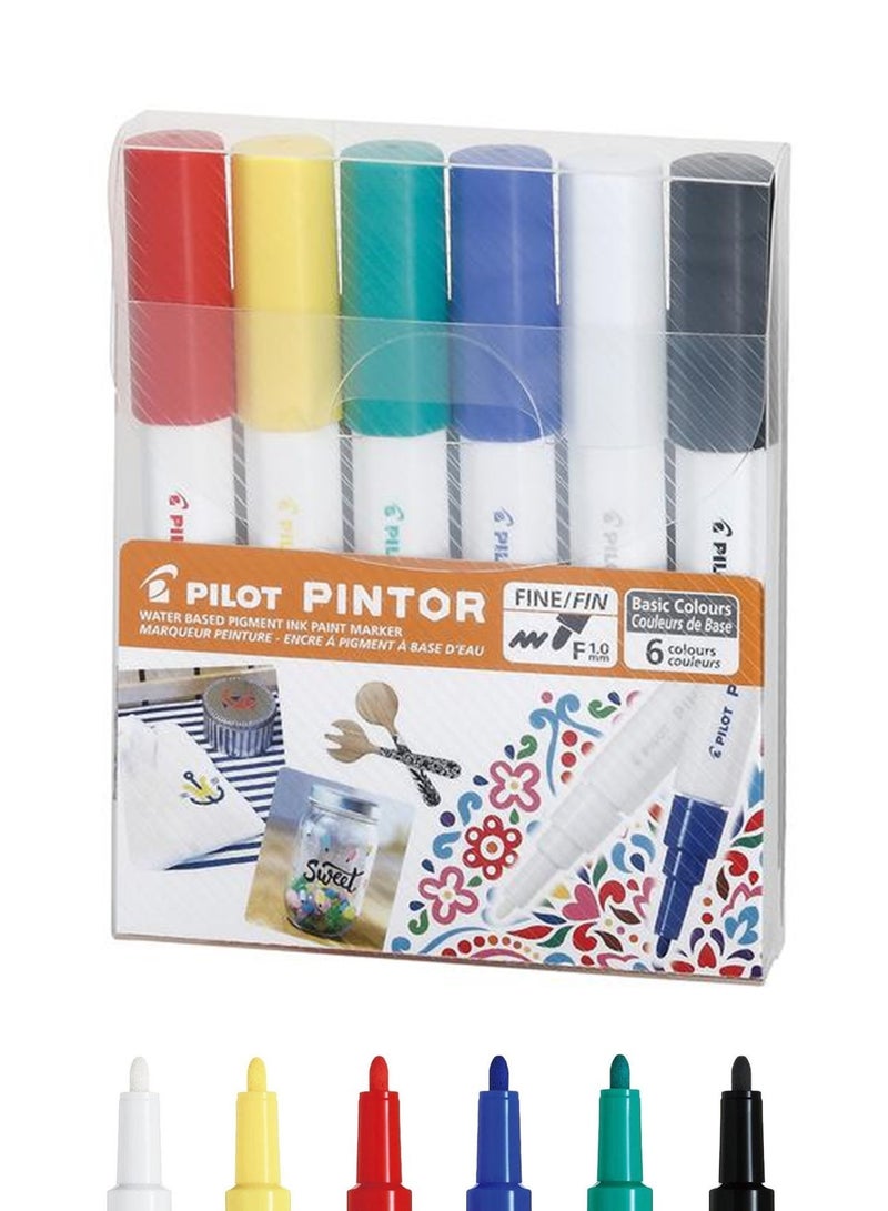 PILOT 6-Piece Pintor Water Based Paint Marker Fine 1.0mm Tip Basic Colours - Image 1