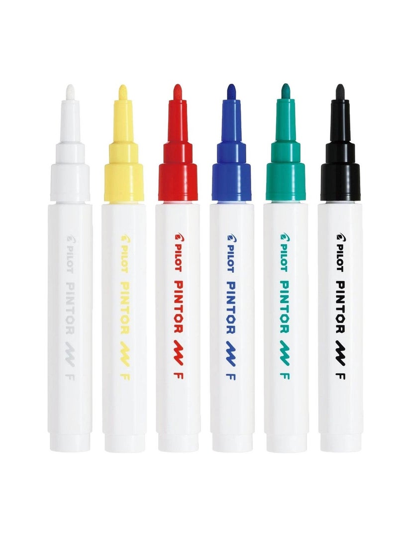 PILOT 6-Piece Pintor Water Based Paint Marker Fine 1.0mm Tip Basic Colours - Image 2