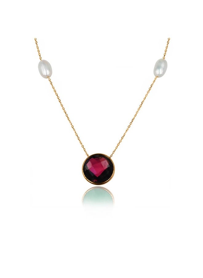 Capri Gold Dubai Jewel Factory Garnet Necklace with pearls in 18k Rose Gold.  - Image 2